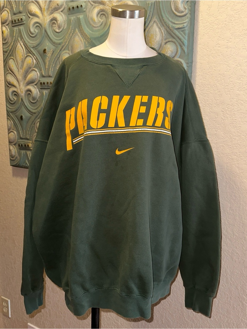 Vintage 90s Nike Green Bay Packers Sweatshirt 3XL NFL Green Distressed Crew